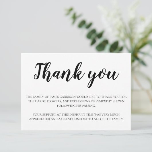Elegante begrafenis zwart wit dank u bedankkaart (Staand voorkant)