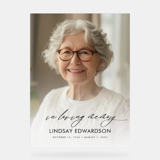 Elegante begrafenisfoto in liefdevolle herinnering acryl bord (Voorkant)