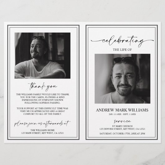 Elegante begrafenisvolgorde van service gevouwen p (Voorkant)