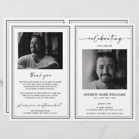 Elegante begrafenisvolgorde van service gevouwen p (Voorkant / Achterkant)