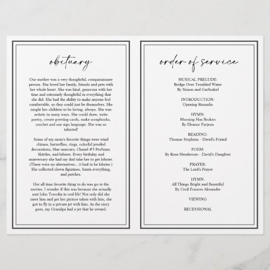 Elegante begrafenisvolgorde van service gevouwen p (Achterkant)