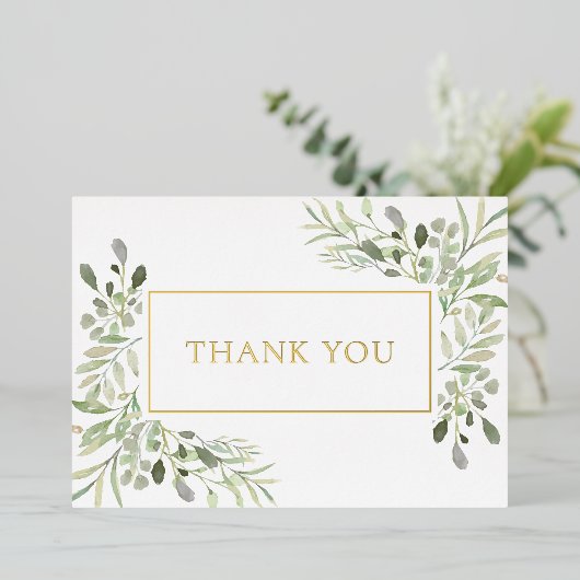 Elegante Begroeiing Gebladerte Goud Folie Bedankka Folie Uitnodiging (Staand Voorkant)