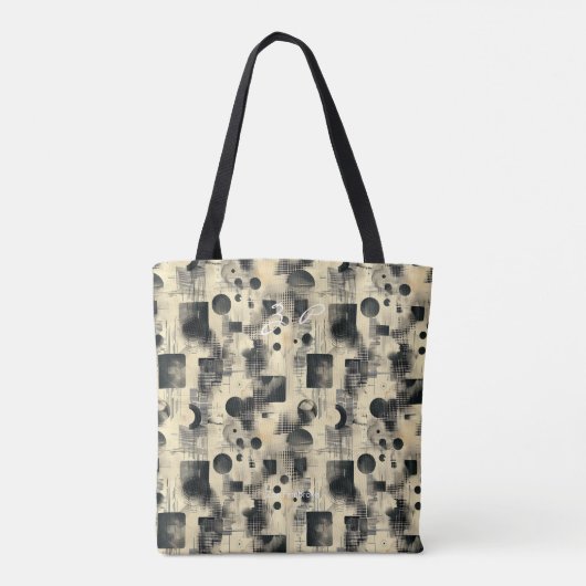 Elegante beige Abstracte gepersonaliseerde Canvas Tote Bag (Achterkant)
