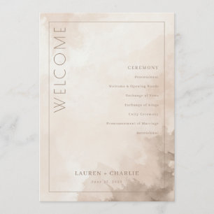 Elegante Beige Aquarel Ceremonie Schema Programmakaart