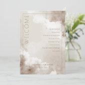 Elegante Beige Aquarel Trouwceremonie Schema Programmakaart (Staand voorkant)