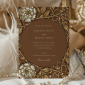 Elegante Beige Art Nouveau Bloemenbruiloft Kaart