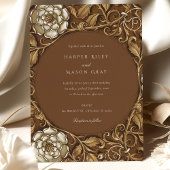 Elegante Beige Art Nouveau Bloemenbruiloft Kaart