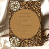 Elegante Beige Art Nouveau Bloemenbruiloft Kaart