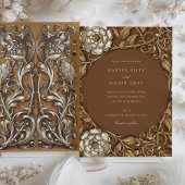 Elegante Beige Art Nouveau Bloemenbruiloft Kaart