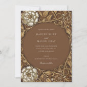 Elegante Beige Art Nouveau Bloemenbruiloft Kaart (Voorkant)