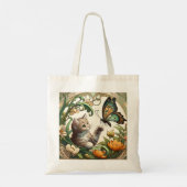 Elegante Beige Art Nouveau Kitten en Vlinder Tote Bag (Achterkant)