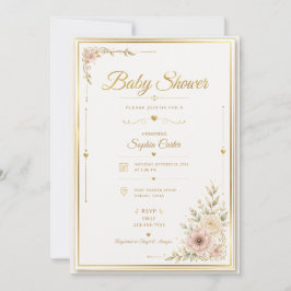 Elegante Beige Babyshower Uitnodiging