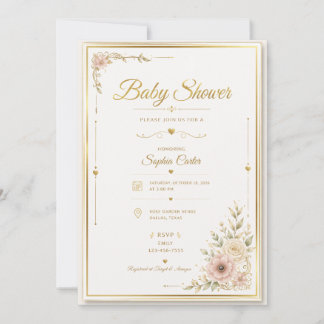 Elegante Beige Babyshower Uitnodiging