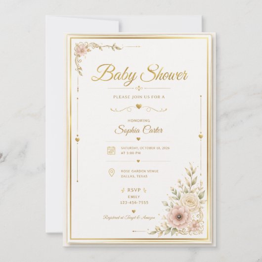Elegante Beige Babyshower Uitnodiging (Voorkant)