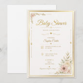 Elegante Beige Babyshower Uitnodiging (Voorkant / Achterkant)