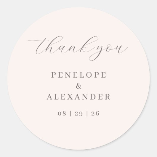 Elegante Beige Bedankbriefje Ronde Sticker (Voorkant)