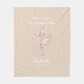 Elegante beige bevestiging bloemenkruisje naam fleece deken (Voorkant)