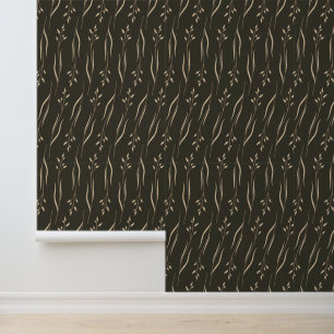 Elegante beige bladeren in het donker behang