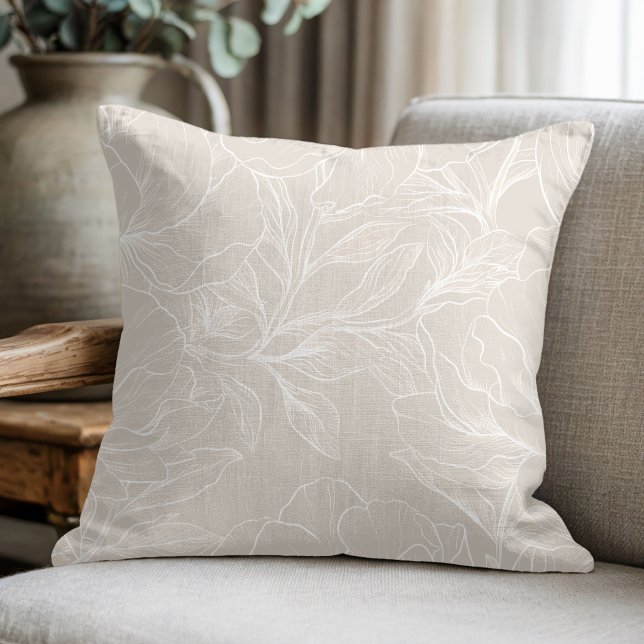 Elegante Beige Bloem Botanisch Design Kussen (Creator heeft geüpload)