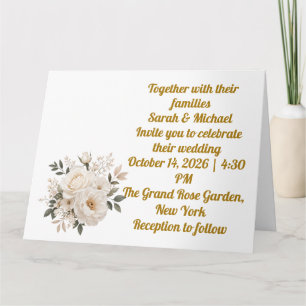 Elegante Beige Bloemen Bruiloft Uitnodiging Templa