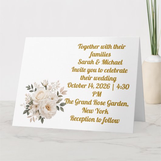 Elegante Beige Bloemen Bruiloft Uitnodiging Templa (Voorkant)