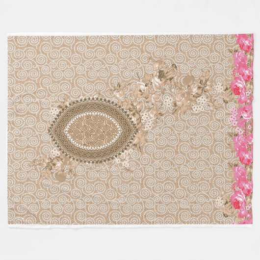 Elegante Beige Bloemen Medallion Fleece Deken (Voorkant (Horizontaal))