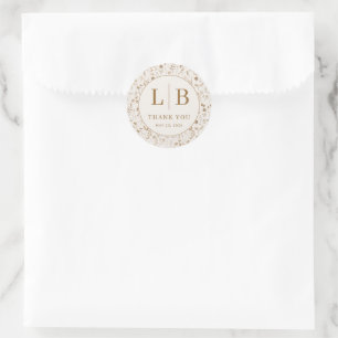 Elegante Beige Bloemen Ronde Sticker