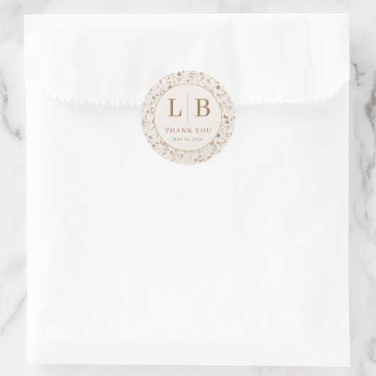 Elegante Beige Bloemen Ronde Sticker (Tas)