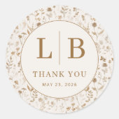 Elegante Beige Bloemen Ronde Sticker (Voorkant)