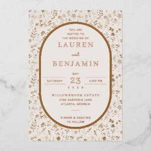 Elegante Beige Bloemenprint Folie Uitnodiging