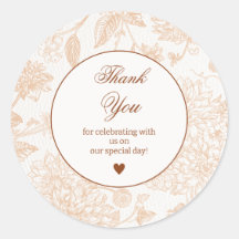 Elegante Beige Bloemige Bedank Sticker Minimaal