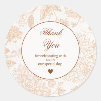 Elegante Beige Bloemige Bedank Sticker Minimaal