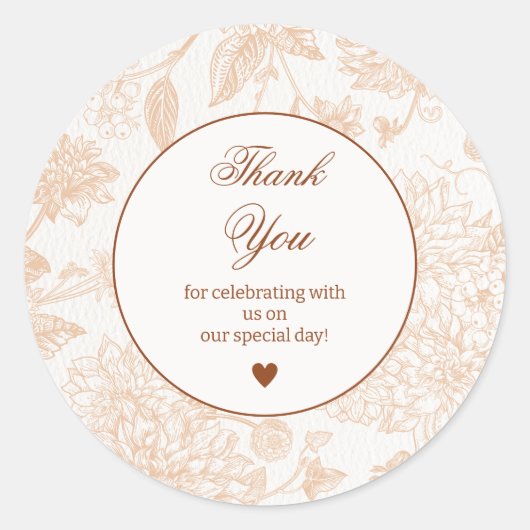 Elegante Beige Bloemige Bedank Sticker Minimaal (Voorkant)