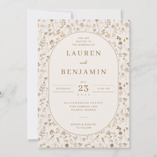 Elegante Beige Bloemige Botanische Kaart (Voorkant)