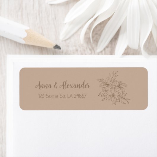 Elegante Beige Bloemige Bruiloft Etiket (Insitu)