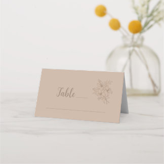 Elegante Beige Bloemige Bruiloft Plaatskaartje