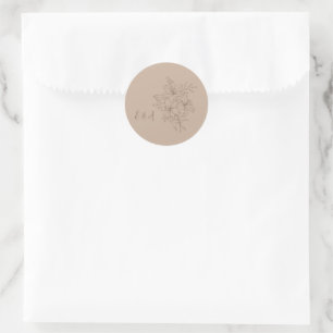 Elegante Beige Bloemige Bruiloft Ronde Sticker