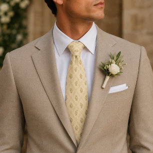 Elegante Beige Bloemige Bruiloft Stropdas