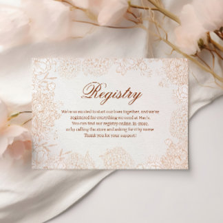 Elegante Beige Bloemige Huwelijksregistratie Minim Informatiekaartje