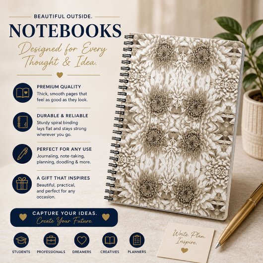 Elegante Beige Bloemige Journal Notebook Notitieboek