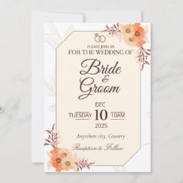 Elegante Beige Bloemige Trouwuitnodiging | Neutraa Kaart
