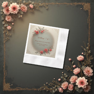 Elegante beige bloemige vintage rozen bruiloft servet