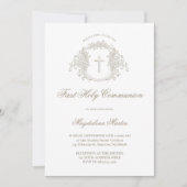 Elegante beige bloemkam | Eerste Heilige Communie Kaart (Voorkant)