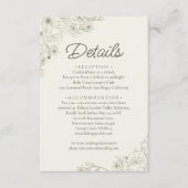 Elegante Beige Bloemrijke Script Bruiloftdetails Informatiekaartje (Voorkant)