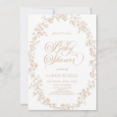 Elegante Beige Bloemrozen Lijnkunst Babyshower Kaart (Voorkant)