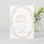 Elegante Beige Bloemrozen Lijnkunst Babyshower Kaart (Staand voorkant)