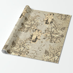 Elegante beige bloesems Angels Oud script Cadeaupapier