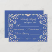 Elegante Beige Blue Wedding RSVP Kaartje (Voorkant / Achterkant)