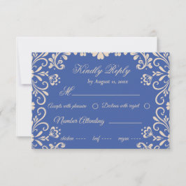 Elegante Beige Blue Wedding RSVP Kaartje