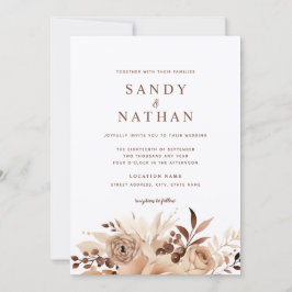 Elegante Beige Boho Bloemen Bruiloftsinvatie Kaart